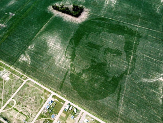 Campo de maíz argentino sembrado con la cara de Messi